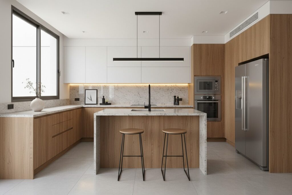 Cozinhas Planejadas 5 Divisão Interna 100% Personalizada: Alturas exatas calculadas para vestidos longos, ternos, casacos pesados e nichos sob medida para bolsas e malas.
Preservação e Cuidados Especiais: Gavetas com acabamento interno aveludado para óculos, cintos e relógios, evitando riscos e atritos.
Iluminação Linear em LED: Luz difusa que reproduz fielmente as cores dos tecidos e acende de forma automática com sensores de presença.
Aproveitamento Total de Cantos: Módulos de canto inteligentes e prateleiras ajustáveis para eliminar qualquer desperdício de espaço.
Ferragens com Amortecimento (Soft Close): Deslizamento suave e silencioso em portas e gavetas, proporcionando maior durabilidade ao móvel.